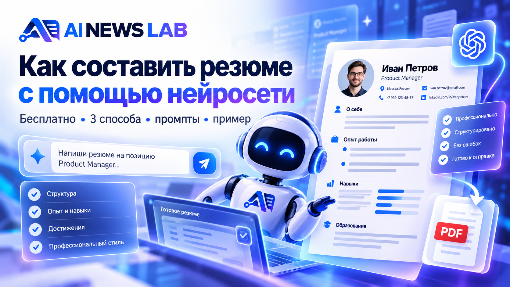 Создание резюме с помощью нейросети — AI-помощник, профессиональное резюме и оформление PDF