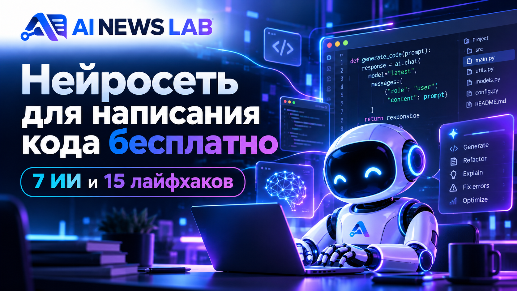 Нейросеть для написания кода бесплатно — AI-редактор с Python-кодом, диагностикой ошибок и программированием с ИИ.